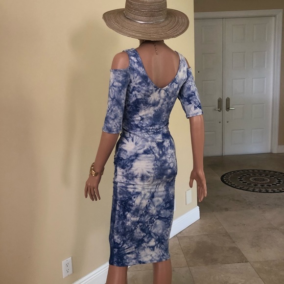 Tie Die Form Fitting Dress - Blue/White - Picture 9 of 14